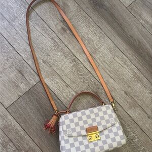 Louis Vuitton White and Tan Crossbody Bag with Damier Azur Canvas